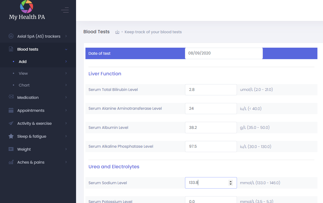 Blood test result tracker